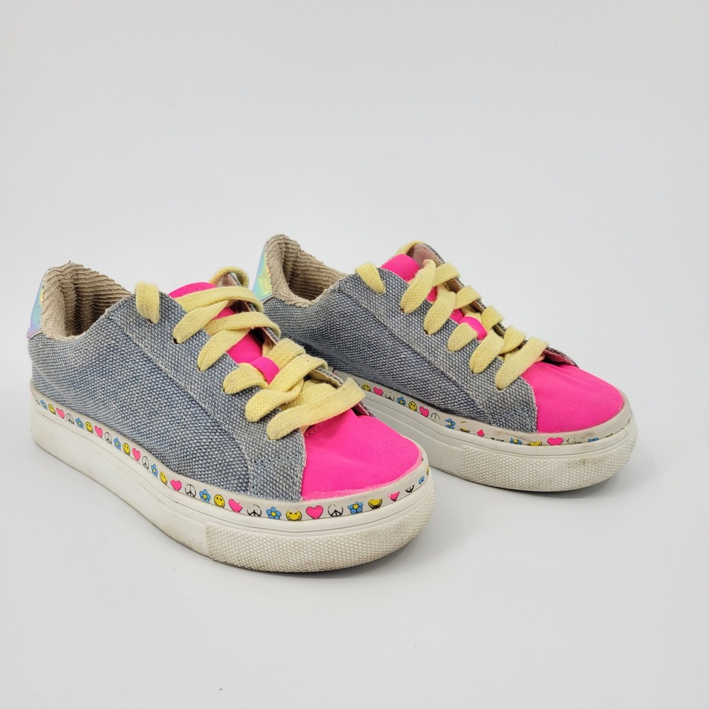 Steve Madden JVIBEZ Sneakers Kids Size 12 Gray Pink Emoji Platform